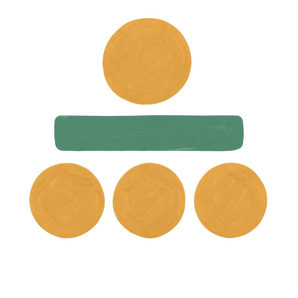 One painted tablet above a bar and three below it, arranged like a fraction.