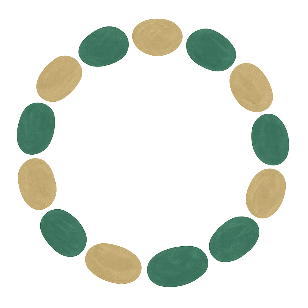 A painted ring of jade and oat pebbles closing on itself, a set with nothing added to it