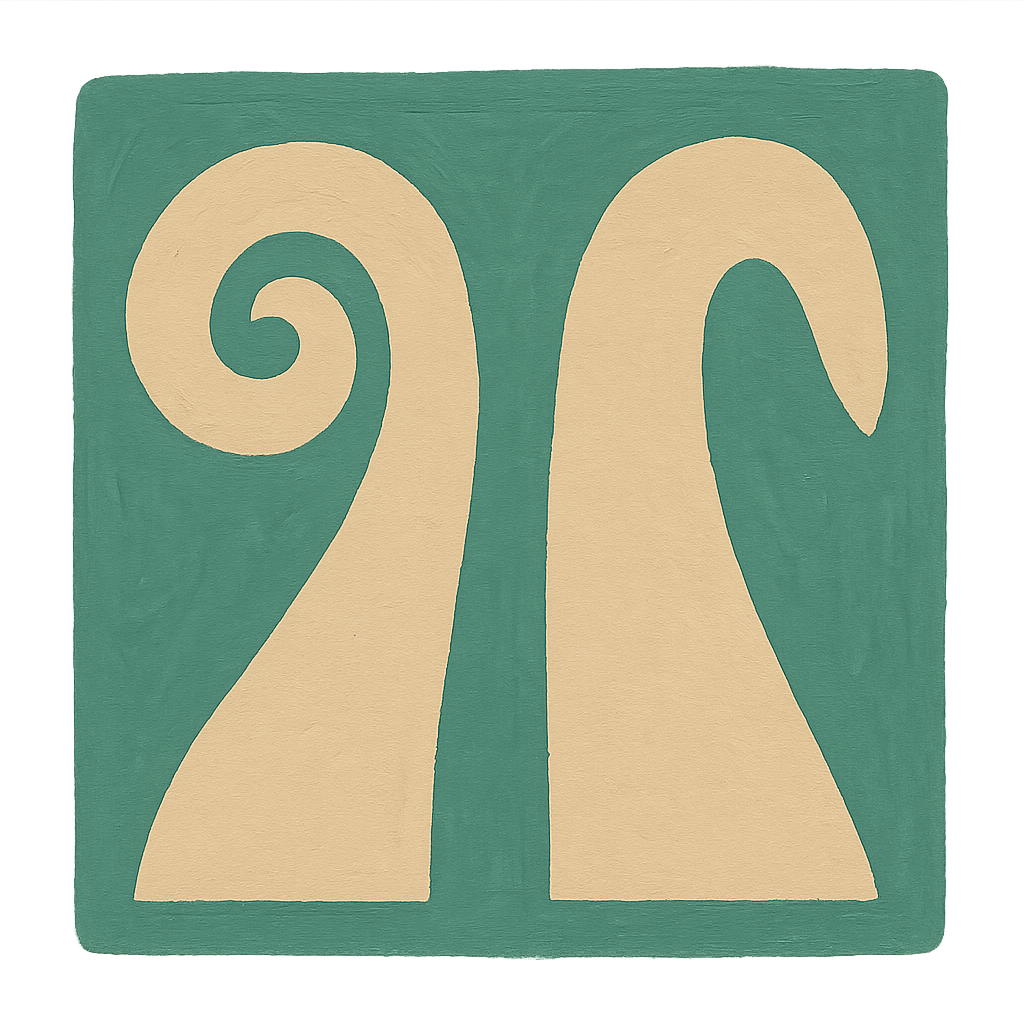 Two identical painted curl shapes on a jade tile: the left one starts from a small round head loop, the right one is the same sweep with the loop smoothed into a blunt tip