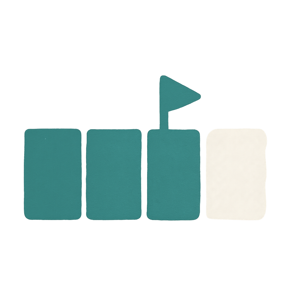 Four painted blocks in a row where the last one is faded almost to nothing, and the third block carries a small jade flag marking it as the new end of the row
