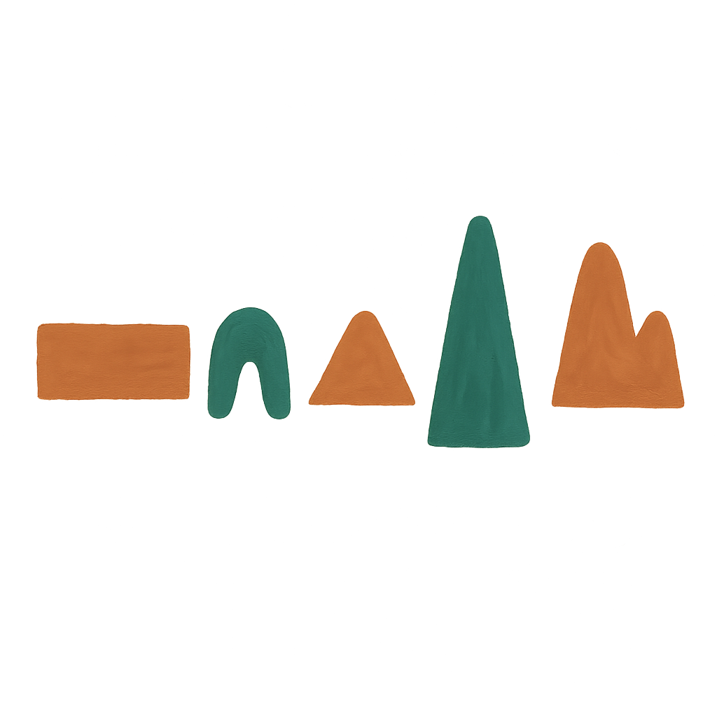 Five painted sound curves in a row, each a different pitch shape