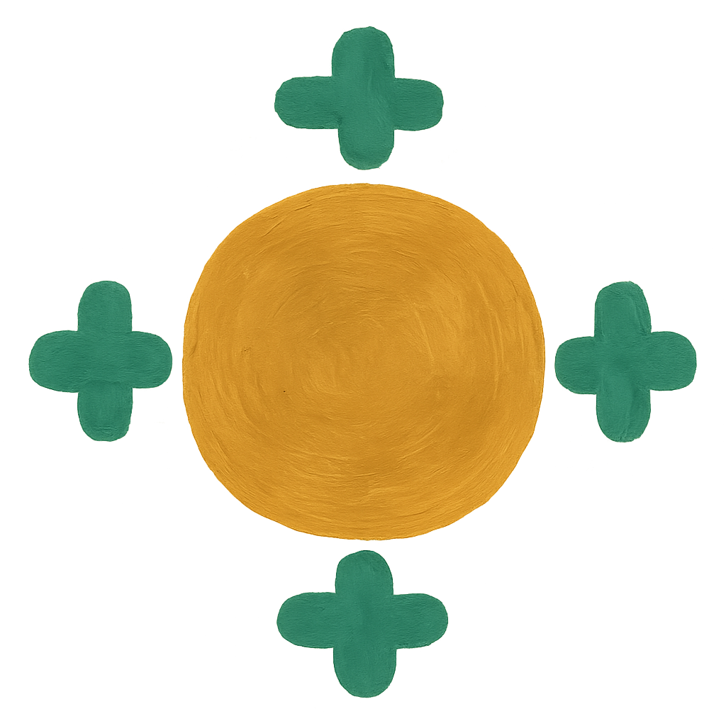 A large oat circle with four small jade marks above, below, left and right of it