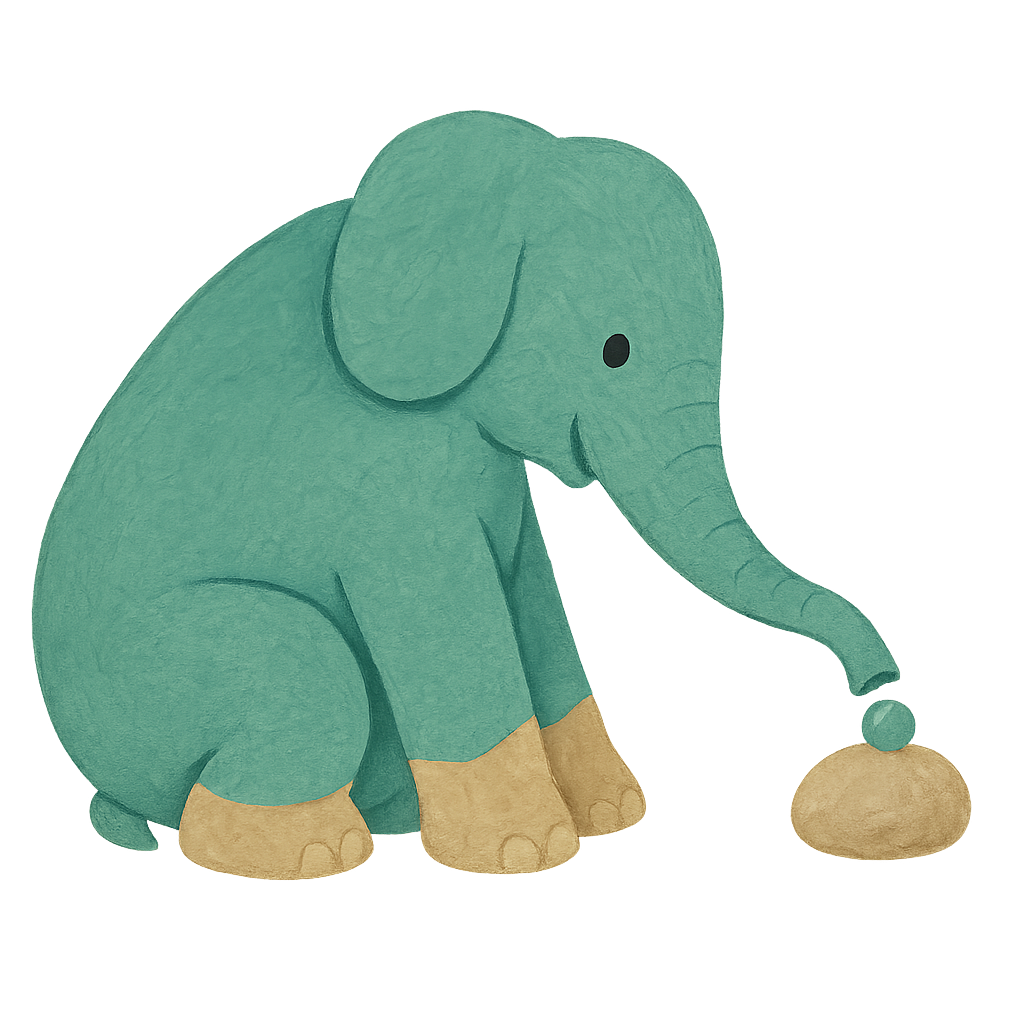 The Phayan elephant placing a tiny jade pebble on top of a small round stone