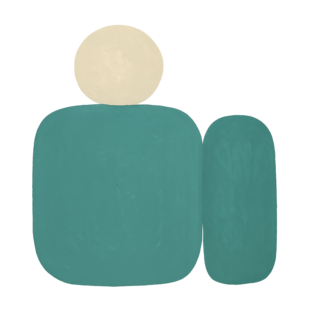 A painted illustration of a large jade block with a small oat dot resting on top of it and a second jade block pressed against its right side